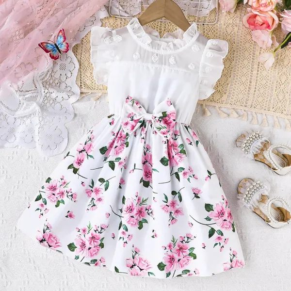 【3Y-8Y】Girls Sweet Floral Print White Dress - Popopieshop.com 