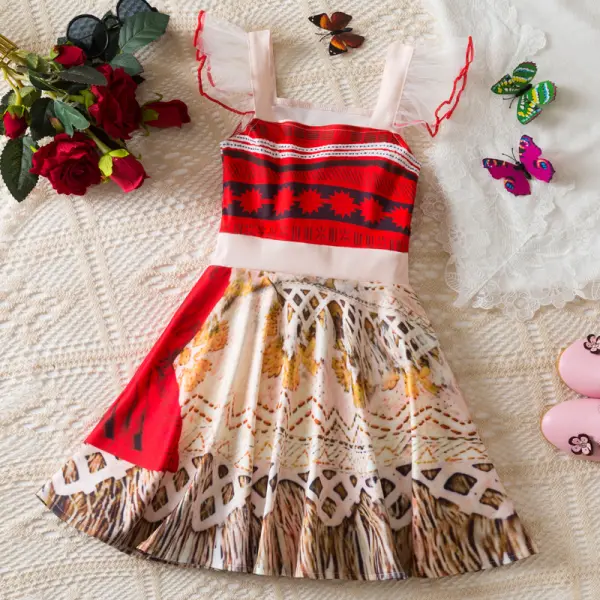 【2Y-8Y】Girls Cute Moana Style Print Ruffle Dress - Popopieshop.com 