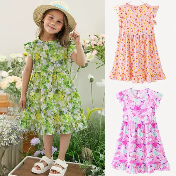 【2Y-15Y】Girls Sweet Floral Chiffon Ruffle Dress - Popopieshop.com 