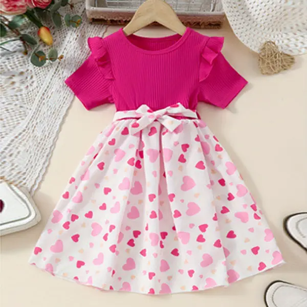 【2Y-8Y】Girls Heart Print Short Sleeve Dress - Popopieshop.com 