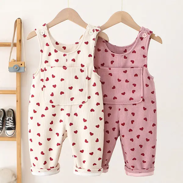 【12M-5Y】Girls Corduroy Heart Printed Overalls - Popopieshop.com 
