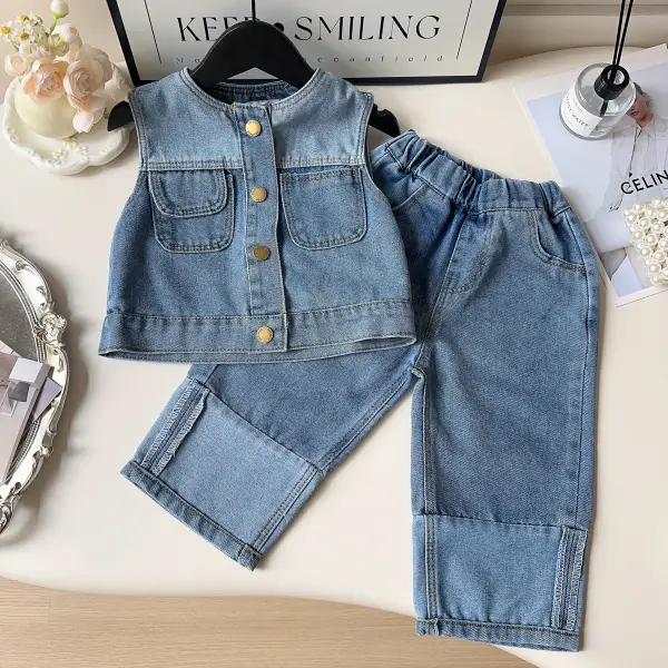 【18M-8Y】2-piece Girls Denim Top And Pants Set - Popopieshop.com 