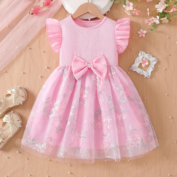 【1Y-8Y】Girls Pink Embroidered Mesh Dress - Popopieshop.com 