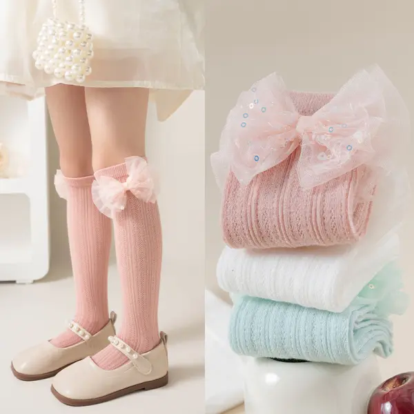 【3Y-12Y】Girls Sweet Sequin Bow Design Summer Fashion Socks - Popopieshop.com 