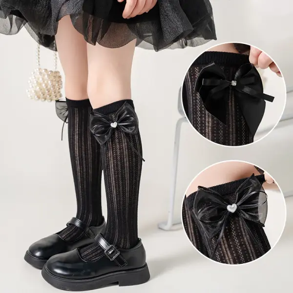 【3Y-12Y】Girls Sweet Diamond Bow Design Summer Fashion Socks - Popopieshop.com 
