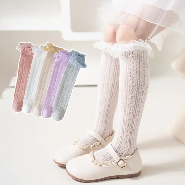 【3Y-12Y】Girls Sweet Pearl Ruffle Design Summer Fashion Socks - Popopieshop.com 