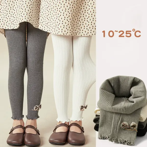 【2Y-10Y】Girls Casual Cotton Solid Color High Elastic Bowknot Leggings - Popopieshop.com 