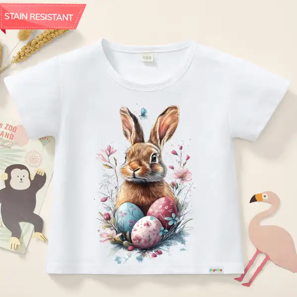【12M-9Y】Unisex Cotton Stain Resistant Easter Bunny Print Short Sleeve T-shirt - Popopieshop.com 