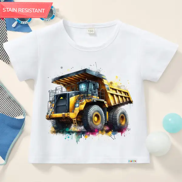 【12M-9Y】Boy Cotton Stain Resistant Truck Print Short Sleeve T-shirt - Popopieshop.com 