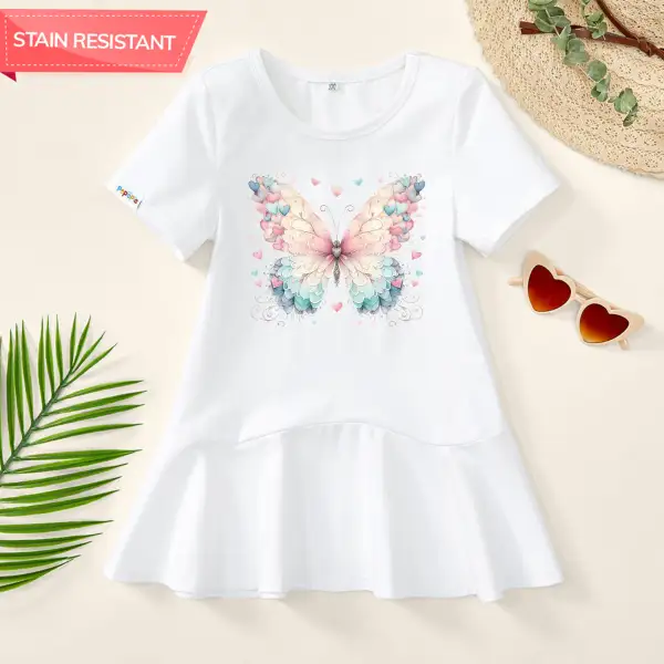 【18M-9Y】Girl Stain Resistant Butterfly Print Short-sleeved Dress - Popopie.com 