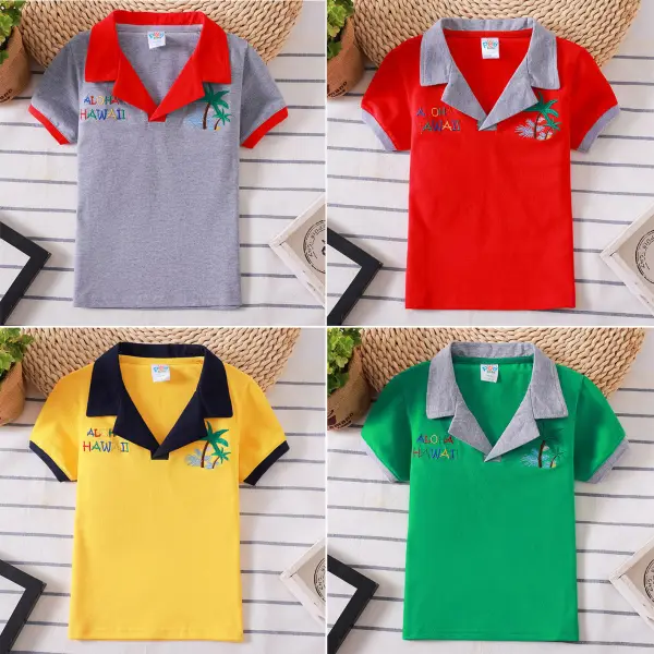 【2Y-8Y】Boys Letter Coconut Tree Embroidered Short Sleeve Polo Shirt - Popopieshop.com 