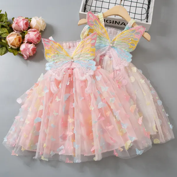 【18M-8Y】Girls Sweet Butterfly Embroidered Cubic Mesh Sling Party Dress - Popopieshop.com 
