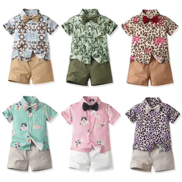 【6M-8Y】2-piece Boys Casual And Stylish Beach Style Short-sleeved Shirt And Shorts Set - Popopieshop.com 