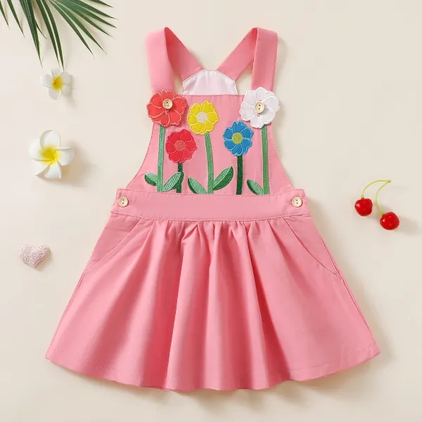 【6M-4Y】Girl Sweet And Cute Floral Embroidered Pink Sling Dress - Popopieshop.com 