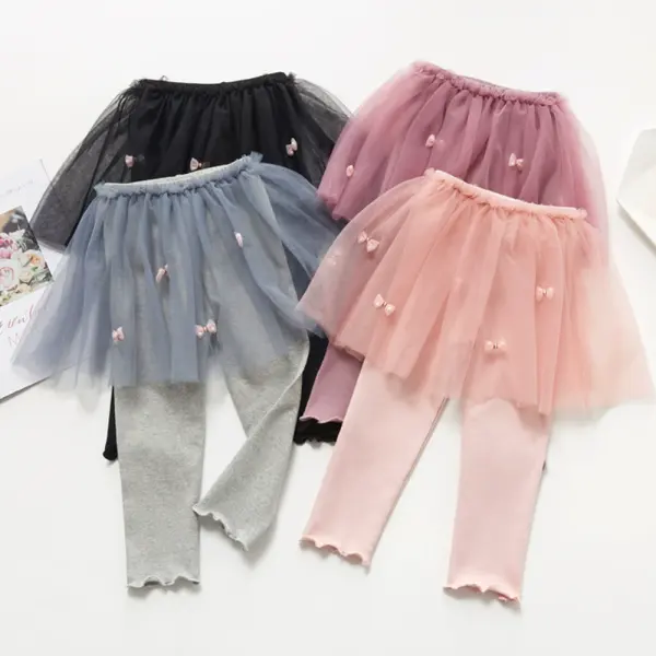 【2Y-8Y】Girls Sweet Bowknot Mesh Leggings - Popopie.com 