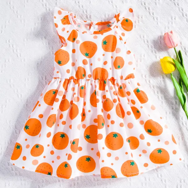 【6M-24M】Baby Girls White Orange Print Dress - Popopieshop.com 