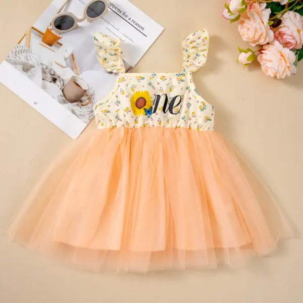 【6M-3Y】Baby Girls Orange Floral Mesh Dress - Popopieshop.com 