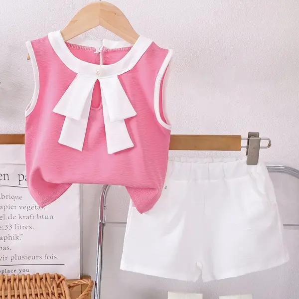 【9M-3Y】2-piece Baby Girl Bow Top And Shorts Set - Popopieshop.com 