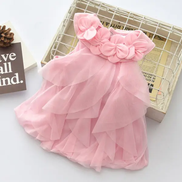 【0M-24M】Baby Girl Applique Chiffon Ruffle Sleeveless Romper - Popopieshop.com 