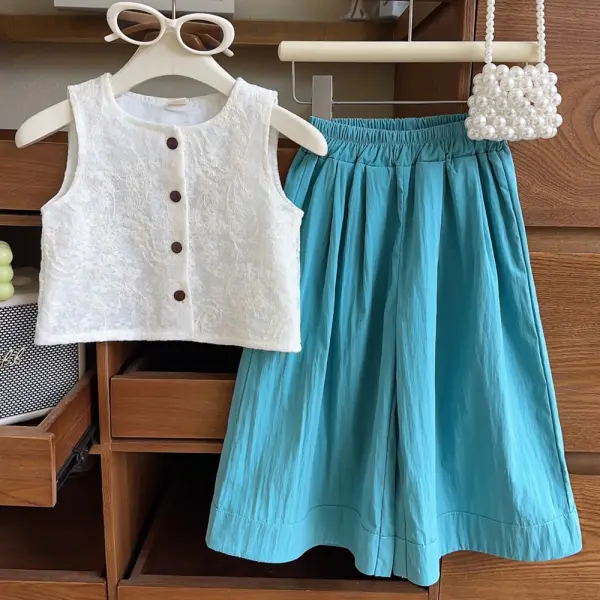 【18M-8Y】2-piece Girls Lace Top And Wide Leg Pants Set - Popopieshop.com 
