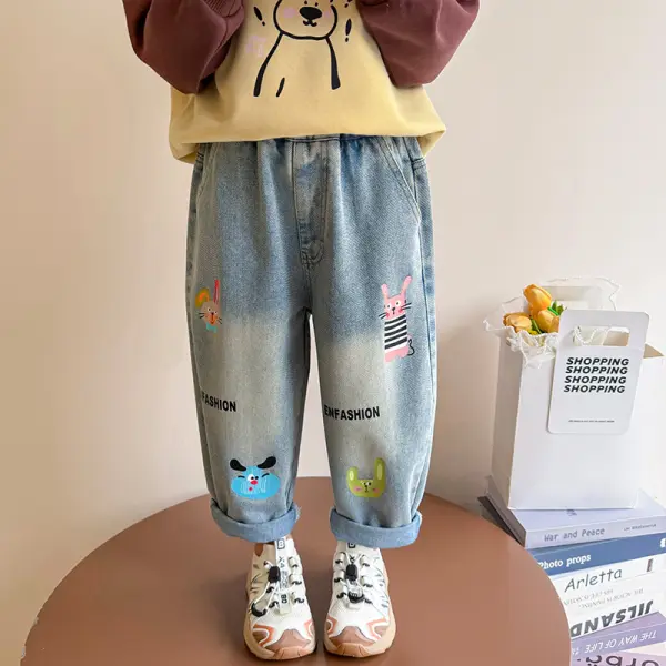 【18M-8Y】Girls Blue Bunny Print Jeans - Popopieshop.chimpone.com 