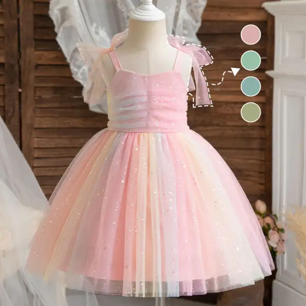 【12M-5Y】Girls Pink Gradient Mesh Sling Princess Dress - Popopieshop.com 