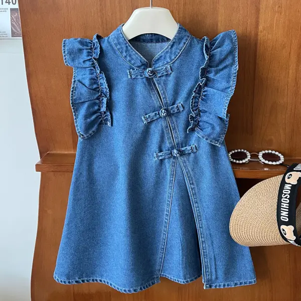 【18M-10Y】Girls Blue Denim Ruffle Dress - Popopieshop.com 