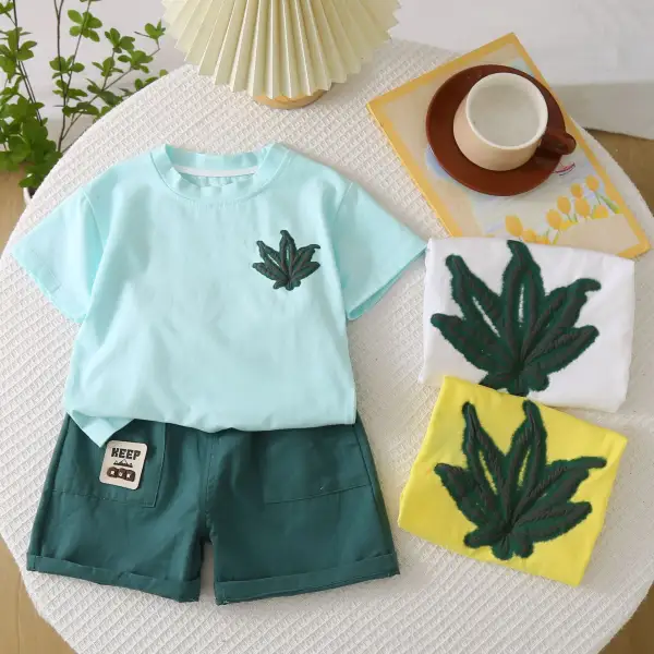【12M-5Y】2-piece Boys Casual And Stylish Leaf Print T-shirt And Shorts Set - Popopieshop.com 