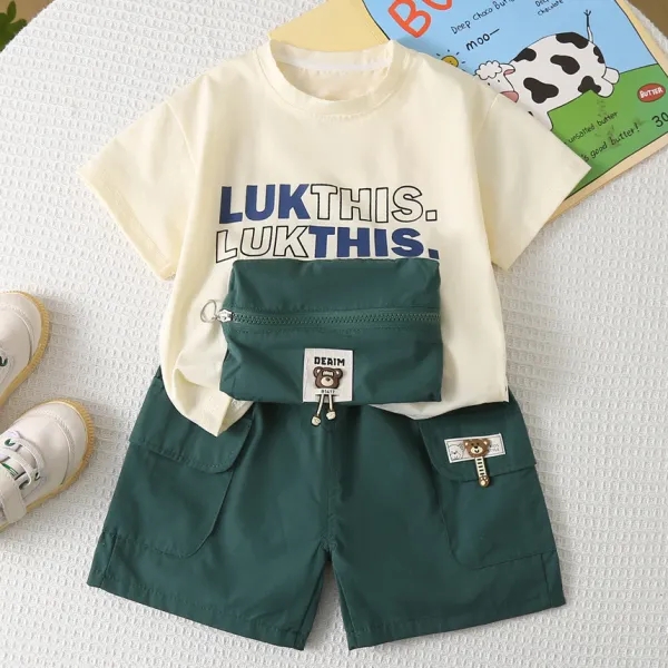 【12M-5Y】2-piece Boys Casual Letter Print Short Sleeve T-shirt And Shorts Set - Popopieshop.com 