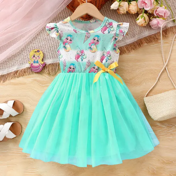 【18M-6Y】Girls Cute Mermaid Print Mint Green Dress - Popopieshop.com 