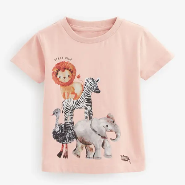 【2Y-10Y】Girls Pink Animal Print Short Sleeve T-shirt - Popopieshop.com 
