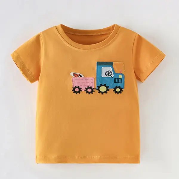 【2Y-10Y】Boys Yellow Digger Embroidered Short Sleeve T-shirt - Popopieshop.com 