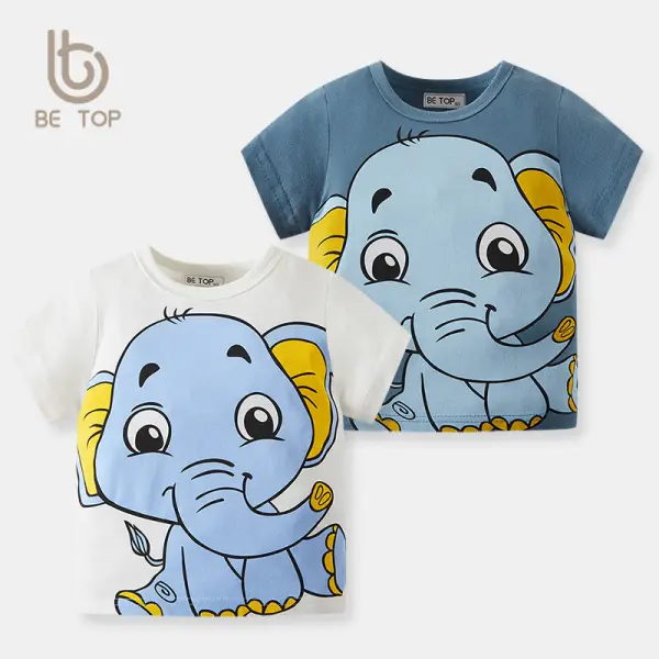 【18M-8Y】Boys Elephant Print Short Sleeve T-shirt - Popopie.com 