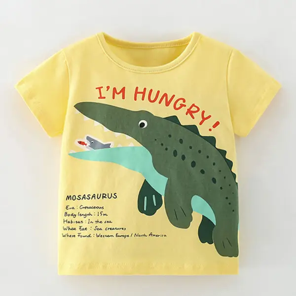 【2Y-10Y】Boys Yellow Crocodile Print Short Sleeve T-shirt - Popopieshop.com 