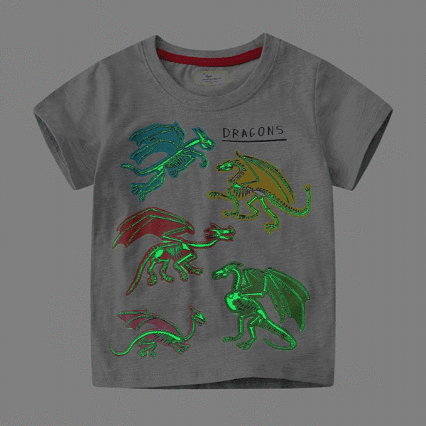 【18M-7Y】Boy Cool Cotton Dinosaur Print Luminous Short Sleeve T-shirt - Popopieshop.com 