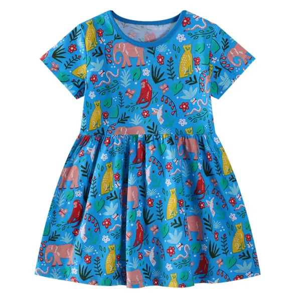 【18M-7Y】Girls Sweet Cotton Blue Floral Short Sleeve Dress - Popopieshop.com 
