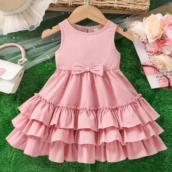 【18M-6Y】Girls Sweet Multi Layered Ruffle Design Pink Sleeveless Dress - Popopieshop.com 