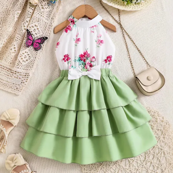 【18M-6Y】Girls Elegant Sweet Floral Printed Fake Two Piece Dress - Popopieshop.com 