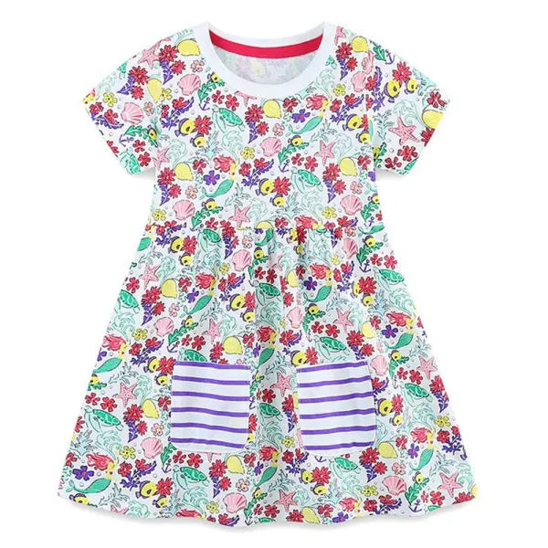 【18M-7Y】Girls Sweet Cotton Floral Print Short Sleeve Dress - Popopieshop.com 
