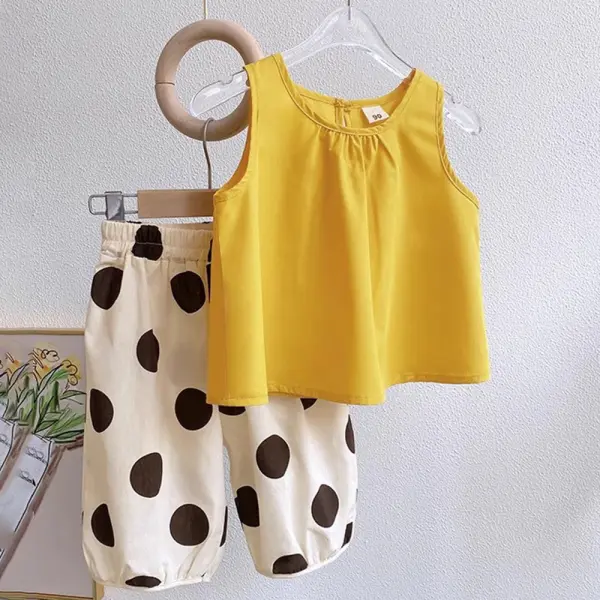 【12M-10Y】2-piece Girls Sweet Fashion Sleeveless Top And Polka Dot Bloomers Set - Popopieshop.com 