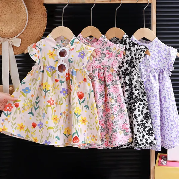 【12M-12Y】Girls Sweet Floral Print Ruffle Dress - Popopieshop.com 