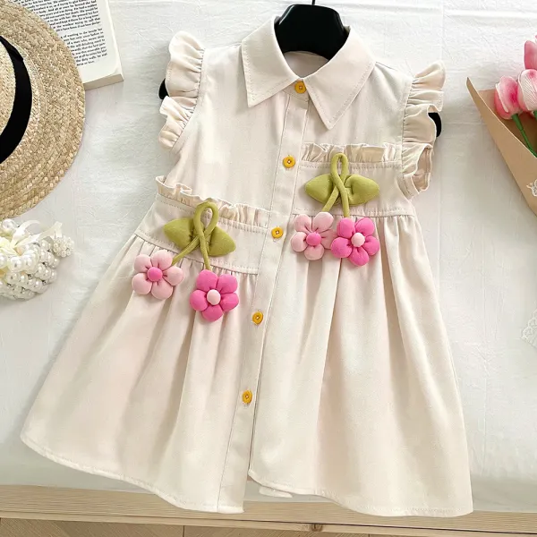 【18M-10Y】Girls White Applique Dress - Popopieshop.com 
