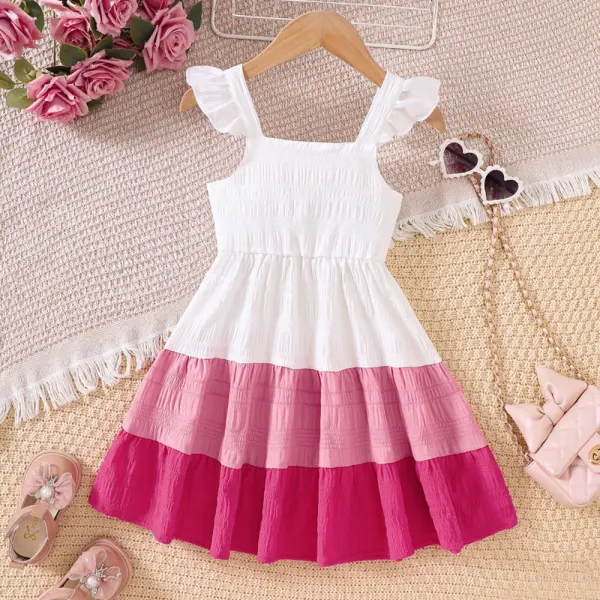 【2Y-7Y】Girls Sweet Holiday Colorblock Ruffle Dress - Popopieshop.com 