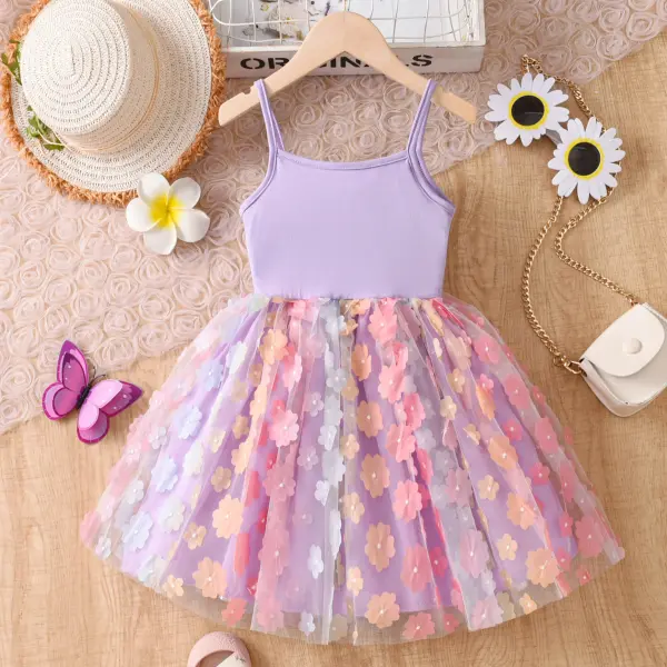 【3Y-8Y】Girls Sweet And Elegant Flower Mesh Suspender Princess Dress - Popopieshop.com 