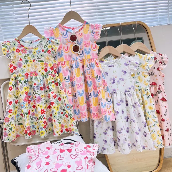 【12M-8Y】Girls Sweet Floral Print Ruffle Dress - Popopieshop.com 