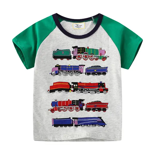 【1Y-7Y】Boys Casual Train Print Short Sleeve T-shirt - Popopieshop.com 