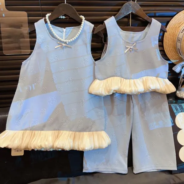 【18M-8Y】Girls Blue Floral Jacquard Set And Dress - Popopieshop.com 