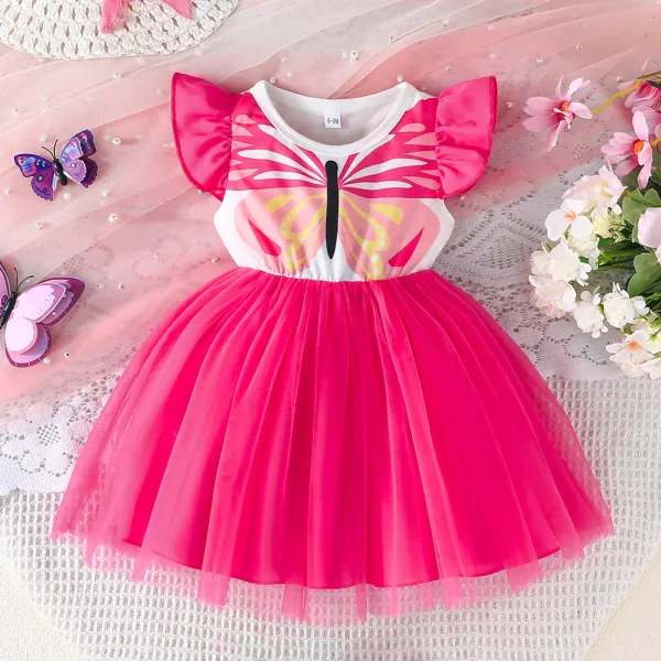 【6M-3Y】Girls Cute Butterfly Print Rose Dress - Popopieshop.com 