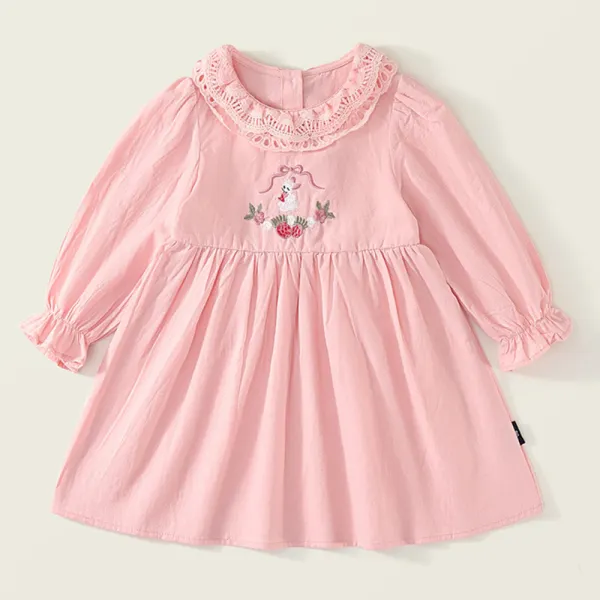 【18M-8Y】Girls Bunny Embroidered Long Sleeve Dress - Popopieshop.com 