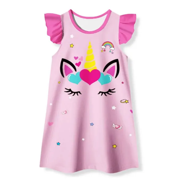 【3Y-10Y】Girls Pink Unicorn Print Short Sleeve Dress - Popopieshop.com 
